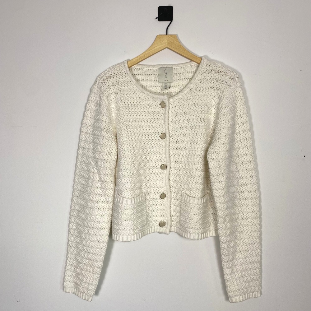Joie Cream‎ Cable Knit Cardigan Sweater Button Front Pockets Size Large